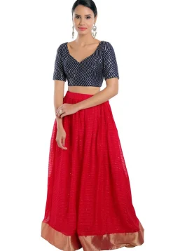 Embroidered Art Silk Blouse in Navy Blue