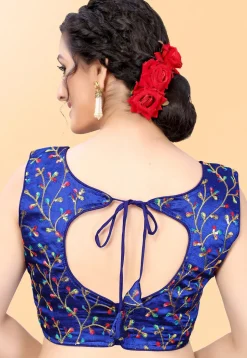 Embroidered Art Silk Blouse in Royal Blue