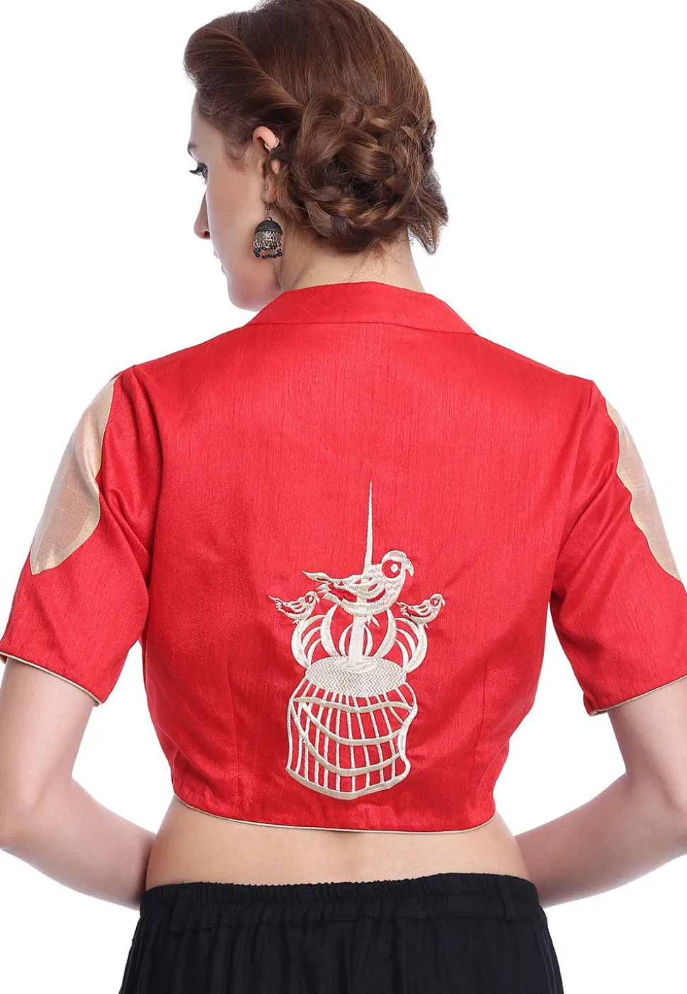 Embroidered Art Silk Blouse in Red