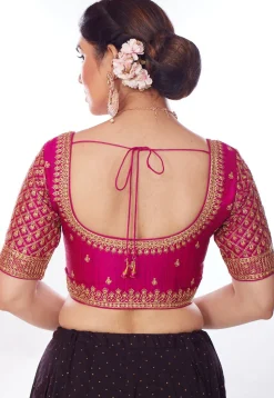 Embroidered Art Silk Blouse in Magenta