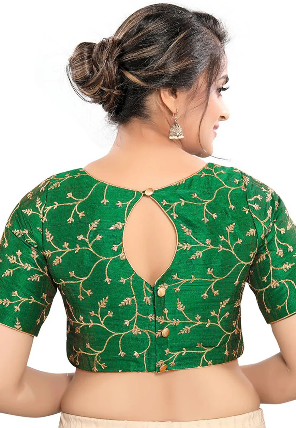 Embroidered Art Silk Blouse in Green