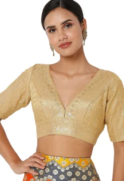 Embroidered Art Silk Blouse in Golden