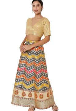 Embroidered Art Silk Blouse in Golden