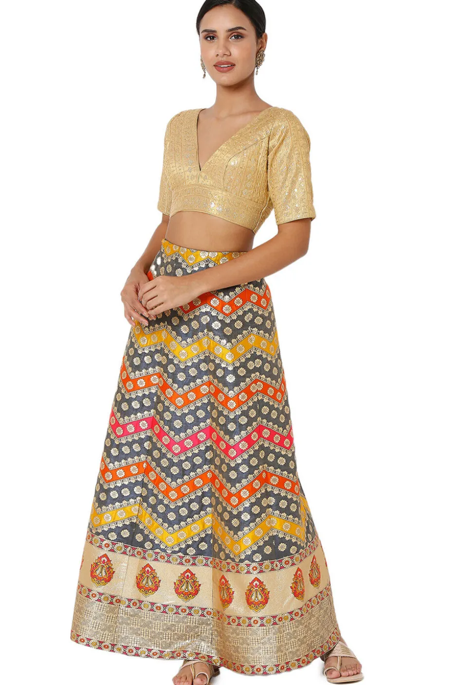 Embroidered Art Silk Blouse in Golden