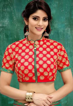 Embroidered Art Silk Blouse in Red