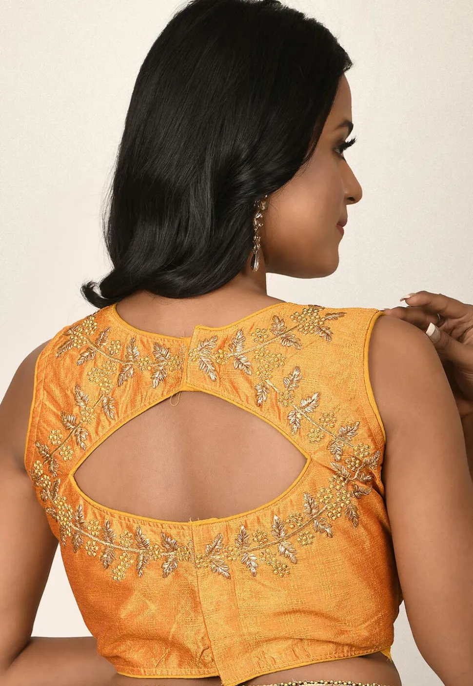 Embroidered Art Silk Blouse in Mustard