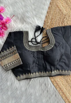 Embroidered Art Silk Blouse in Black