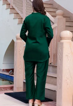 Embroidered Art Silk Co Ord Set in Green
