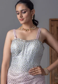 Embroidered Art Silk Crop Top Set in Light Purple