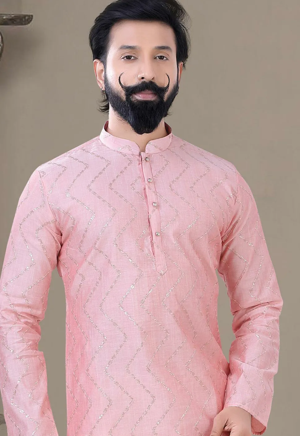 Embroidered Art Silk Dhoti Kurta in Pink