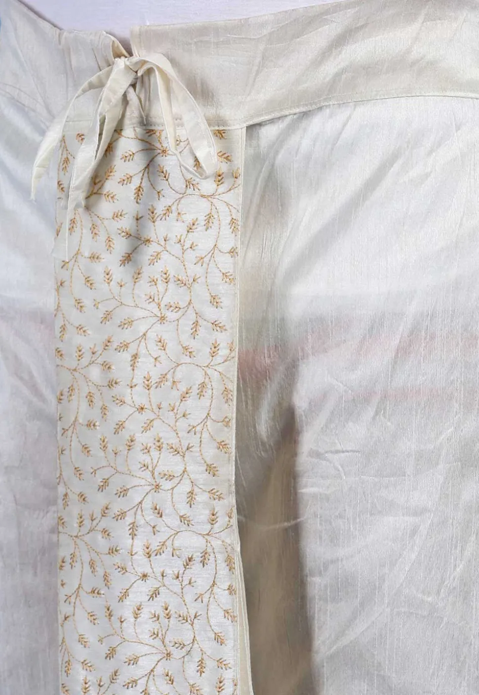 Embroidered Art Silk Dhoti Pant in Cream