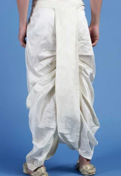 Embroidered Art Silk Dhoti Pant in Cream
