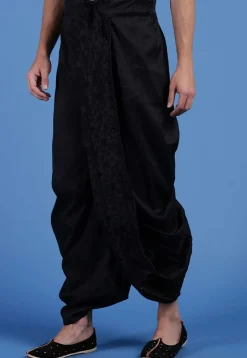 Embroidered Art Silk Dhoti Pant in Black