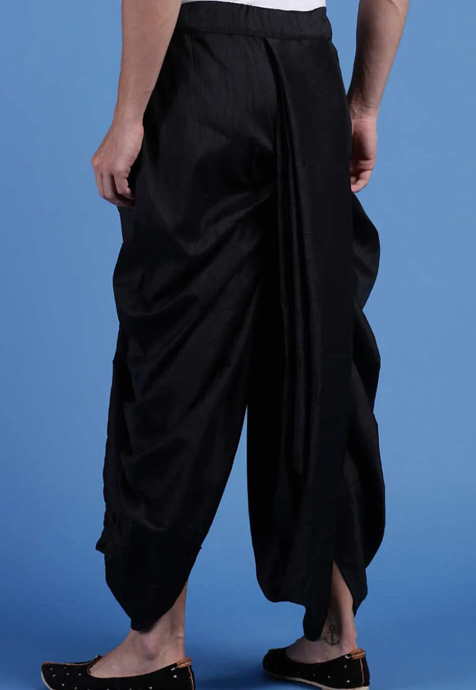 Embroidered Art Silk Dhoti Pant in Black