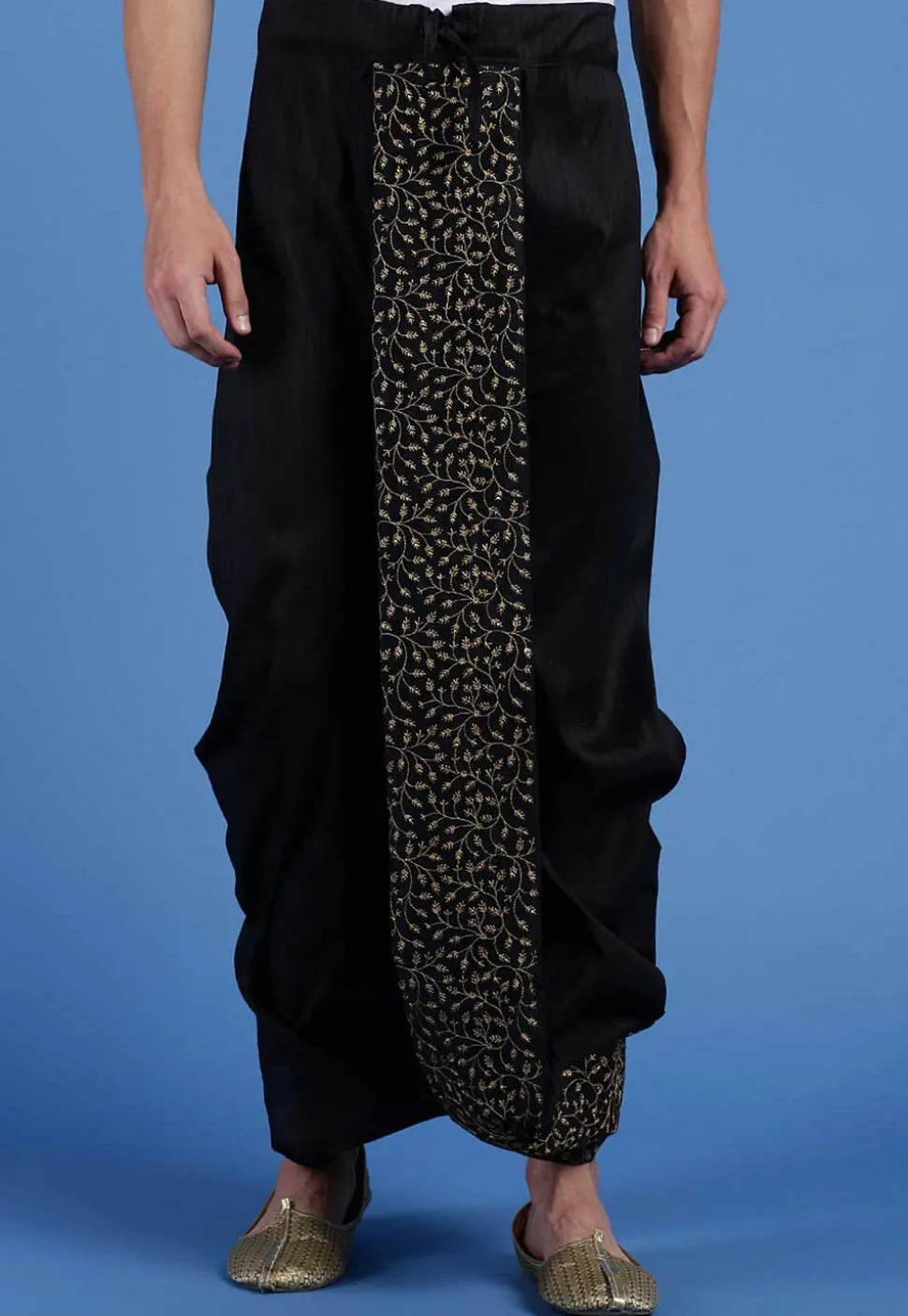 Embroidered Art Silk Dhoti Pant in Black