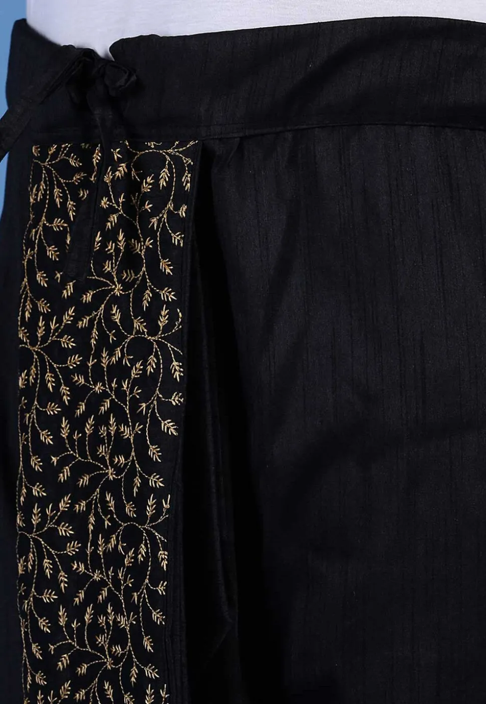 Embroidered Art Silk Dhoti Pant in Black