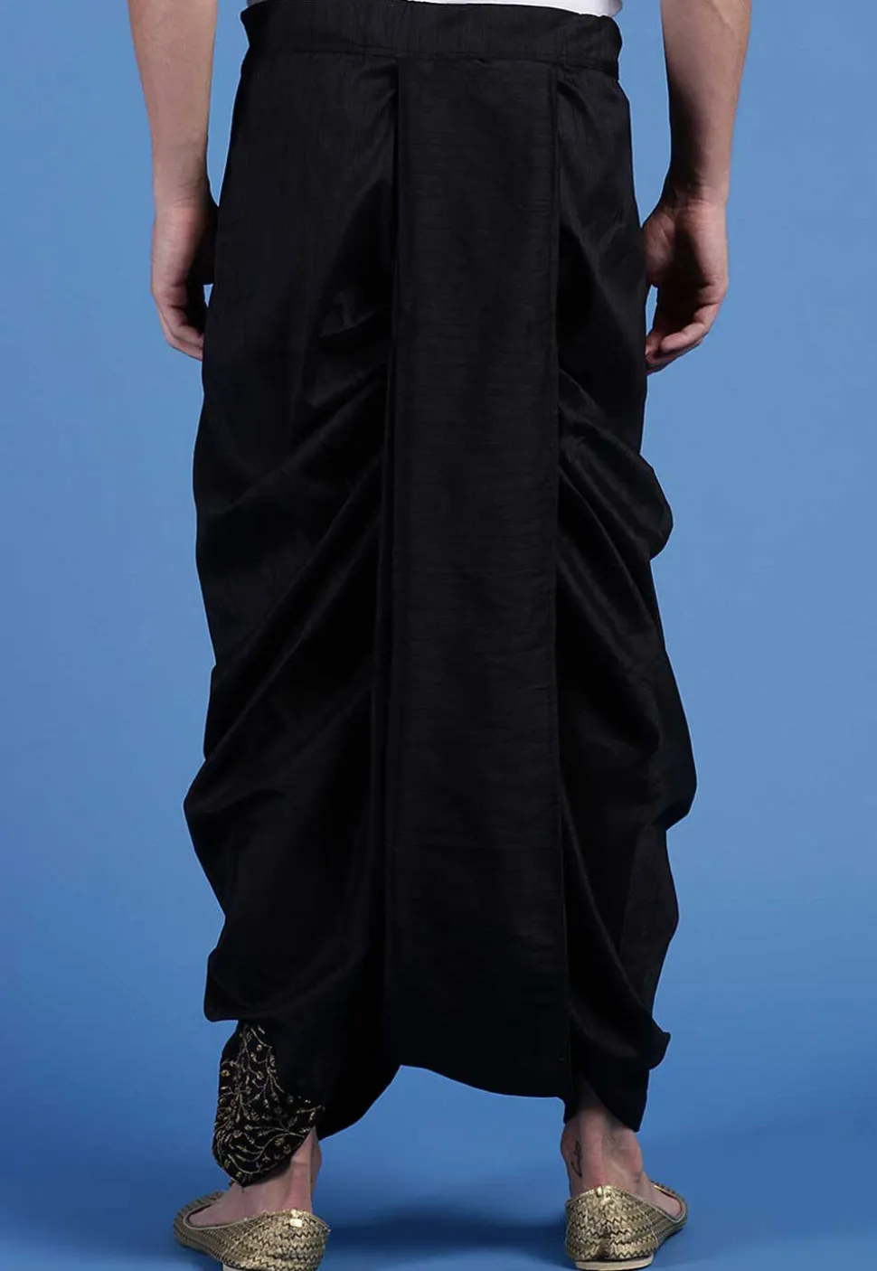 Embroidered Art Silk Dhoti Pant in Black