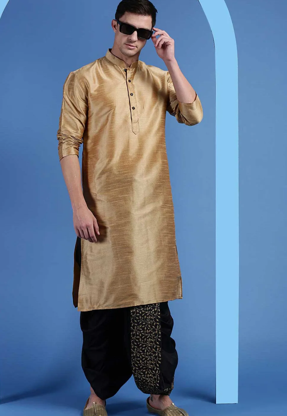 Embroidered Art Silk Dhoti Pant in Black