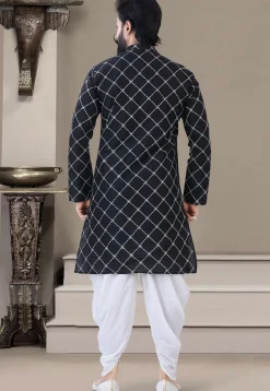 Embroidered Art Silk Dhoti Kurta in Black