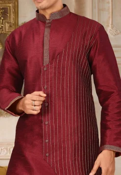 Embroidered Art Silk Dhoti Kurta in Maroon