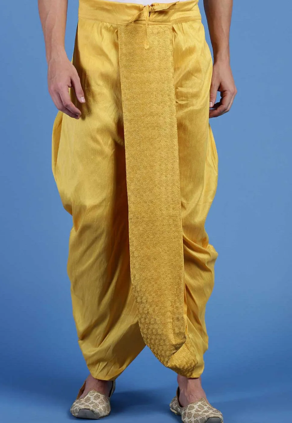 Embroidered Art Silk Dhoti Pant in Mustard