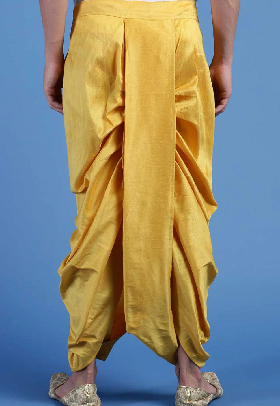 Embroidered Art Silk Dhoti Pant in Mustard