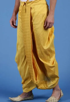 Embroidered Art Silk Dhoti Pant in Mustard
