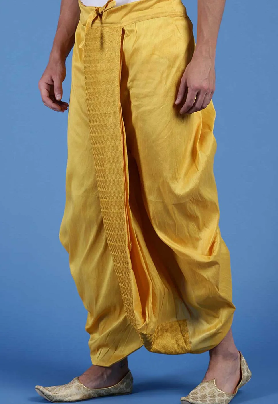 Embroidered Art Silk Dhoti Pant in Mustard