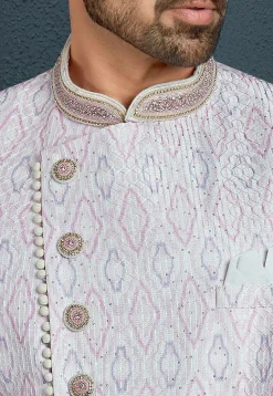 Embroidered Art Silk Dhoti Sherwani in Light Purple
