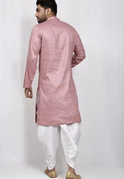Embroidered Art Silk Dhoti Kurta in Old Rose