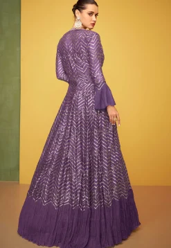 Embroidered Art Silk Gown in Purple