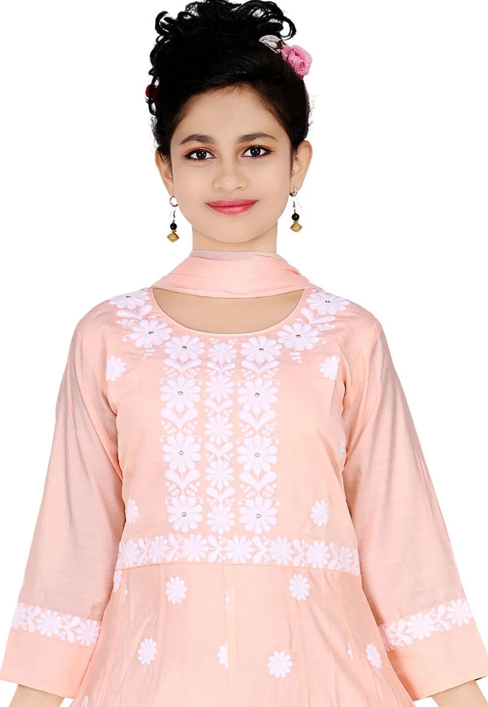Embroidered Art Silk Gown in Peach