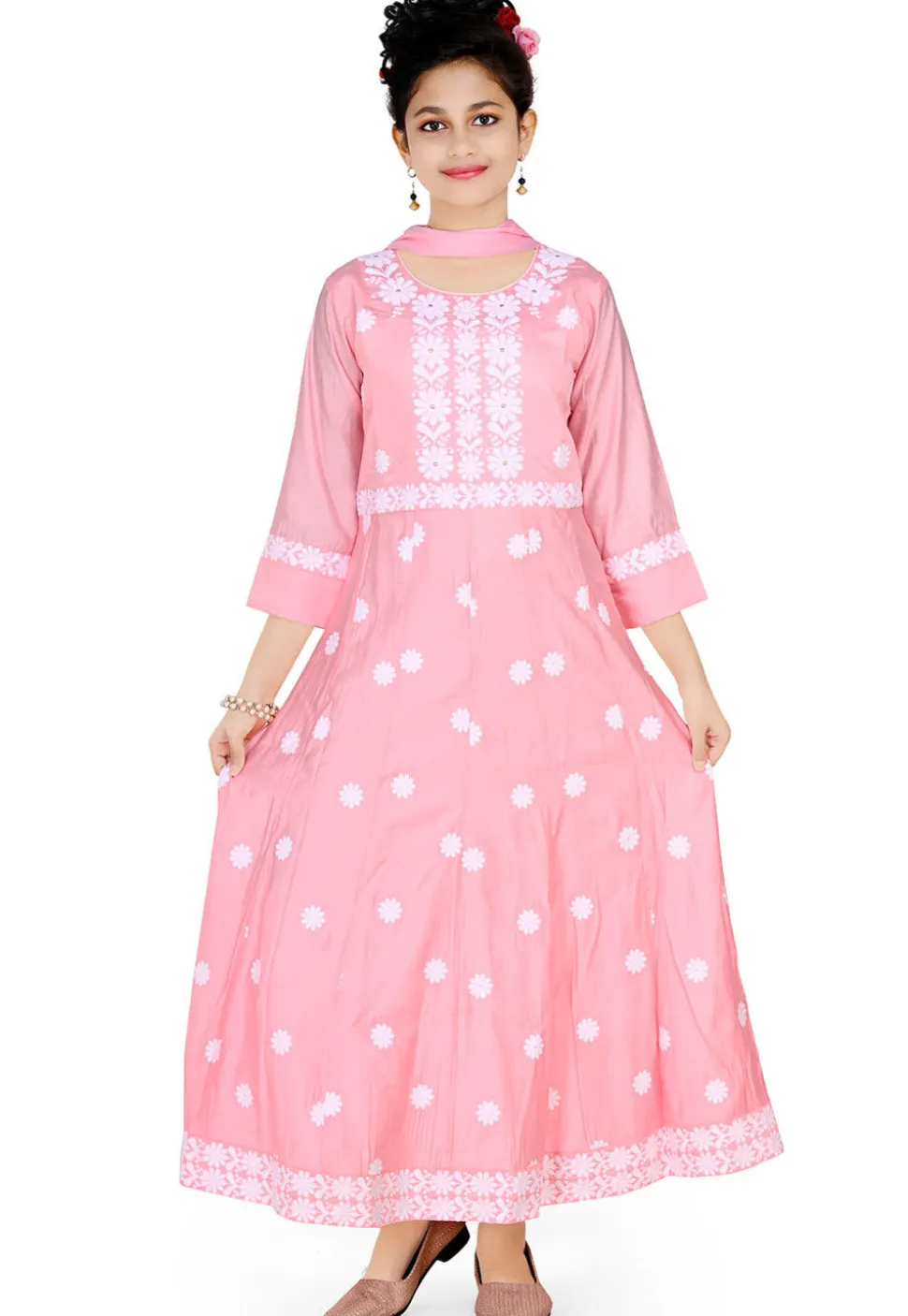 Embroidered Art Silk Gown in Pink