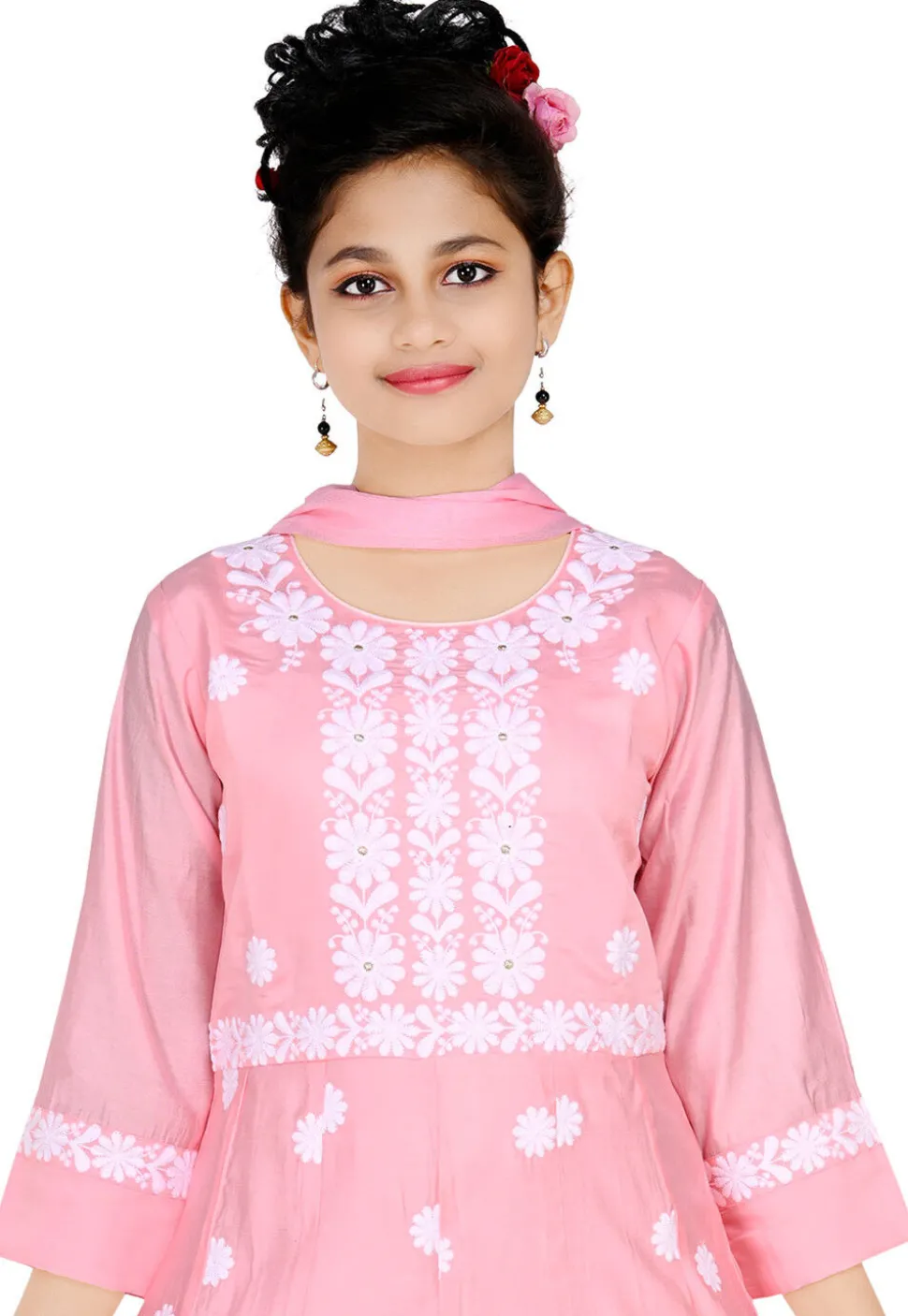 Embroidered Art Silk Gown in Pink