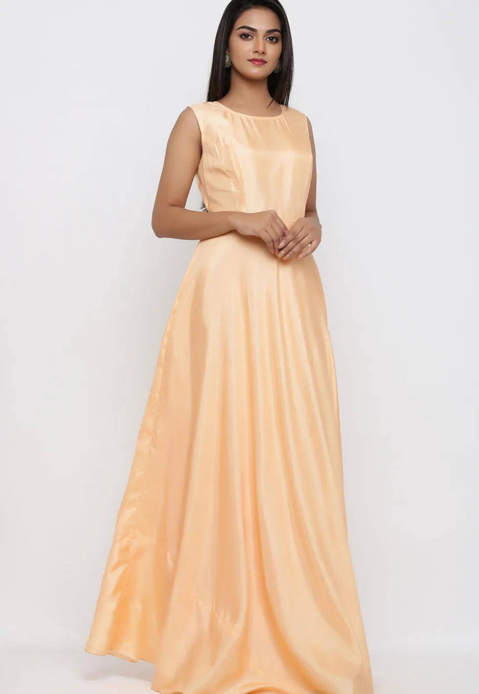 Embroidered Art Silk Gown with Jacket in Peach