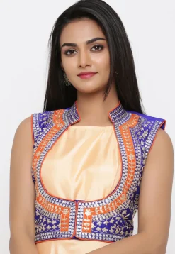 Embroidered Art Silk Gown with Jacket in Peach