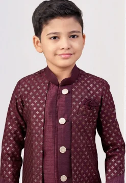 Embroidered Art Silk Jacket Style Sherwani in Wine