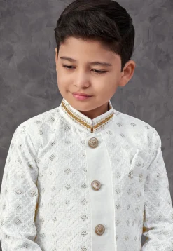 Embroidered Art Silk Jacket Style Sherwani in Off White