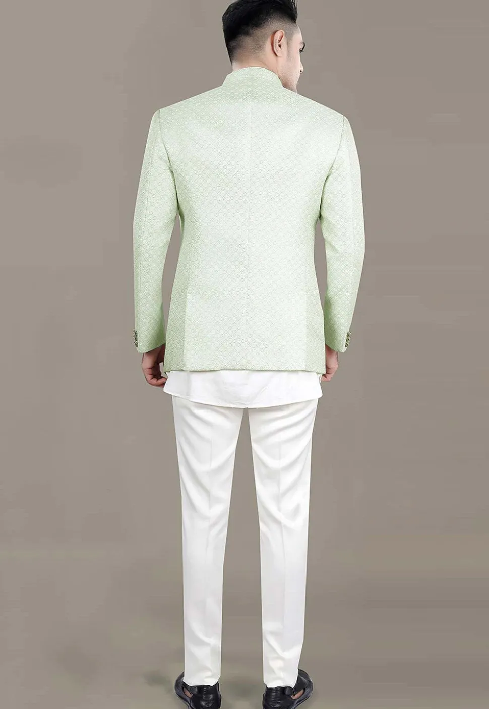 Embroidered Art Silk Jacquard Jodhpuri Suit in Light Green