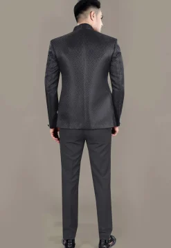 Embroidered Art Silk Jacquard Jodhpuri Jacket in Black