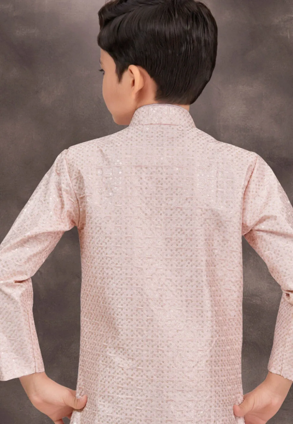 Embroidered Art Silk Jacquard Layered Sherwani in Pink