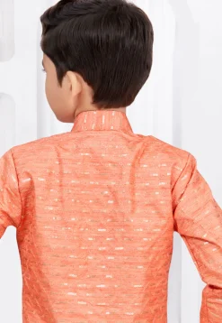 Embroidered Art Silk Jacquard Sherwani in Dark Orange