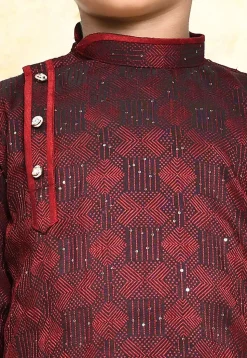 Embroidered Art Silk Jacquard Kurta Set in Maroon