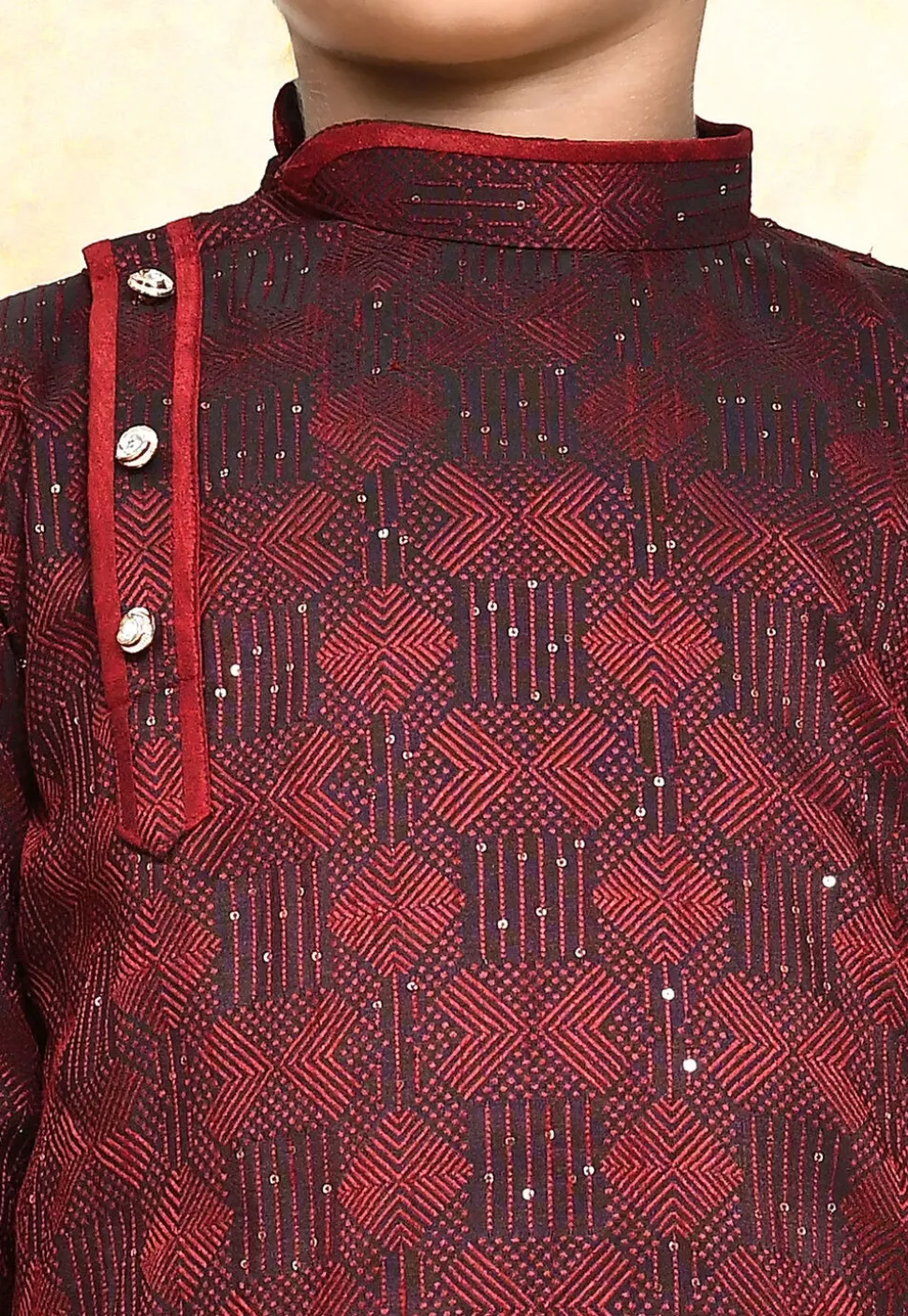 Embroidered Art Silk Jacquard Kurta Set in Maroon