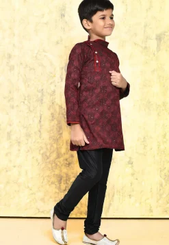 Embroidered Art Silk Jacquard Kurta Set in Maroon