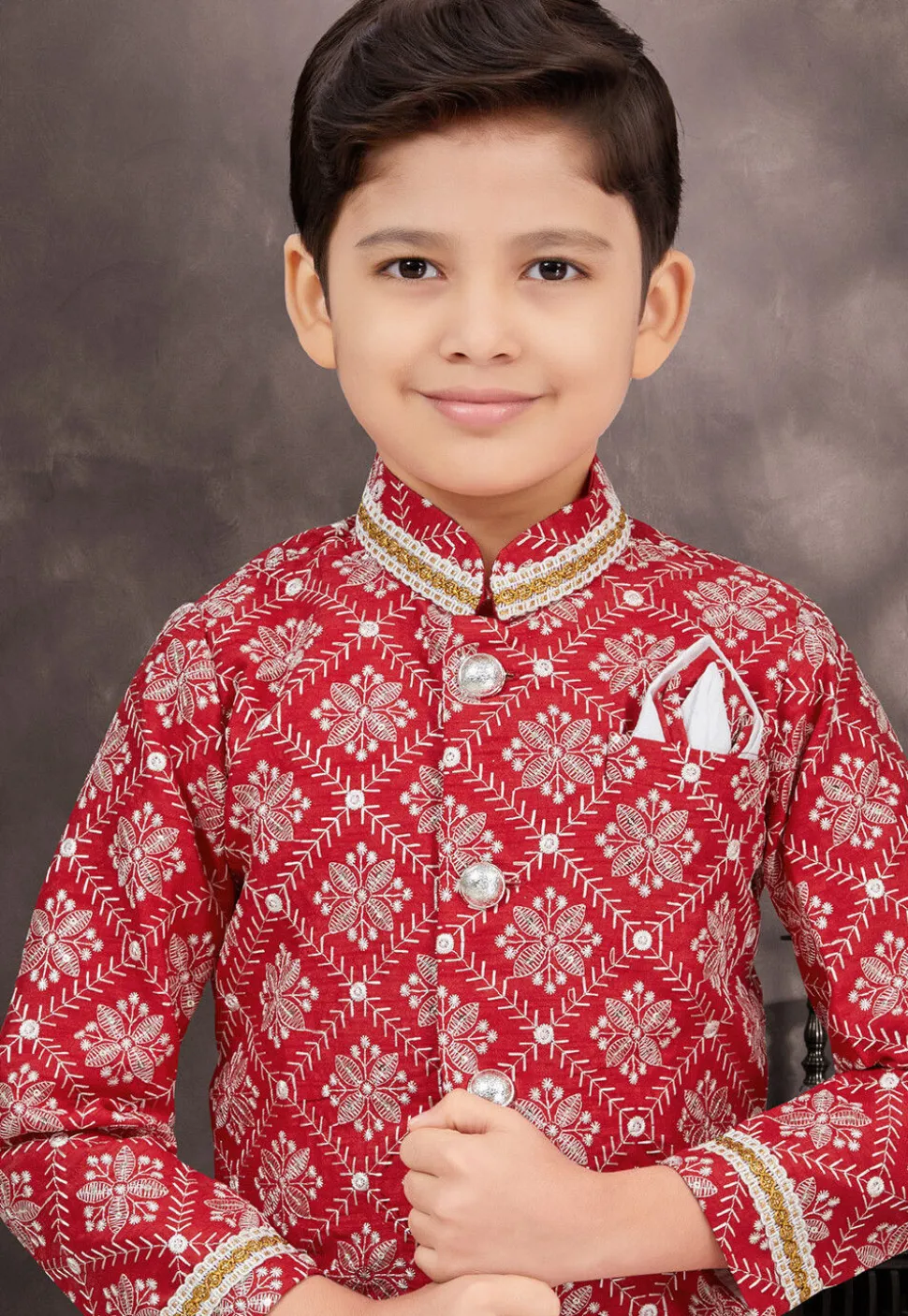 Embroidered Art Silk Jacquard Sherwani in Maroon