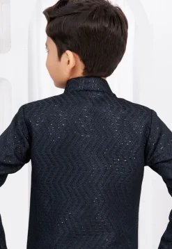 Embroidered Art Silk Jacquard Sherwani in Navy Blue