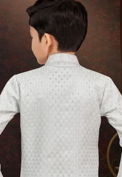 Embroidered Art Silk Jacquard Layered Sherwani in Off White