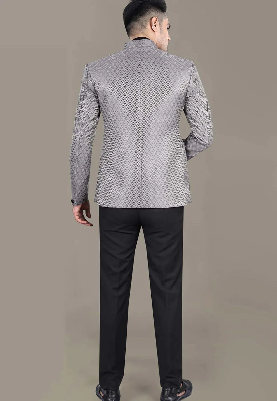Embroidered Art Silk Jacquard Jodhpuri Suit in Grey