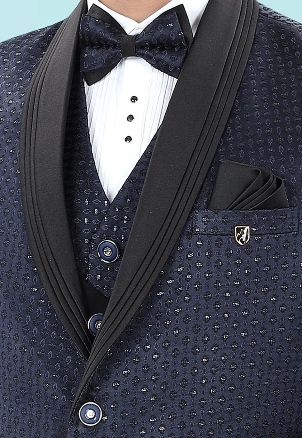 Embroidered Art Silk Jacquard Blazer in Blue